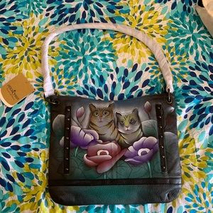 One of a kind, unique painted leather handbag